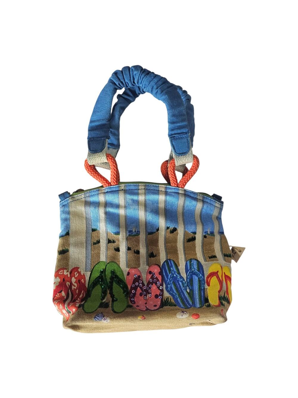 PAUL BRENT Sun and Sand Purse Small Tote Bag Beach Novelty Painted Canvas 8 x 8"